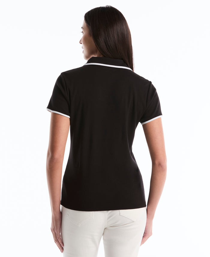 Contrast Trim Johnny Collar Polo (Black)