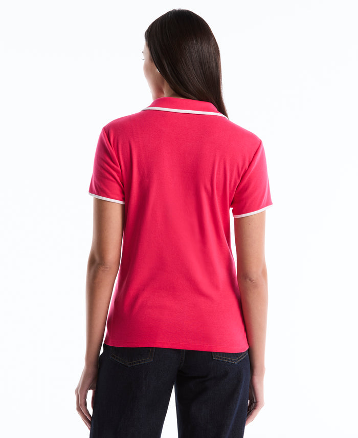Contrast Trim Johnny Collar Polo (Raspberry)