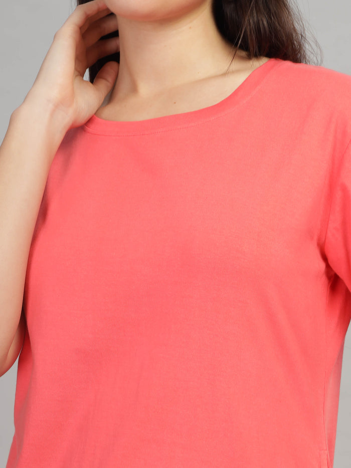 Soft And Chic Coral Long Cotton T-Shirt for Women