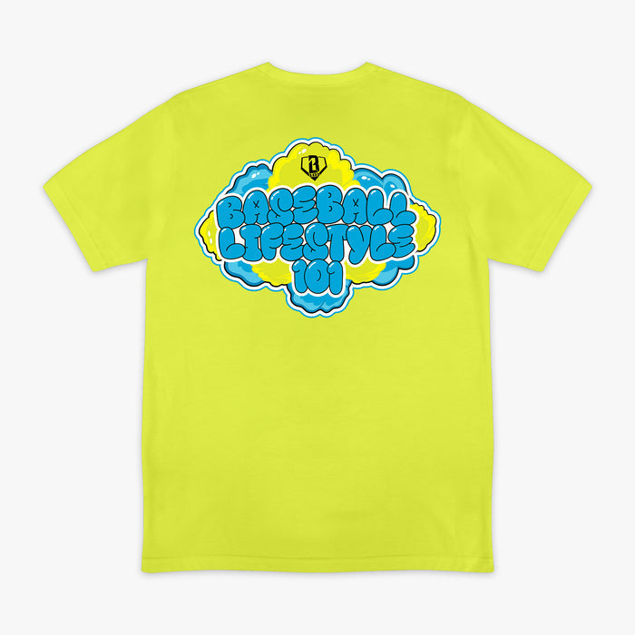 Yellow Cotton Candy Blueberry Lemonade graphic tee — back view