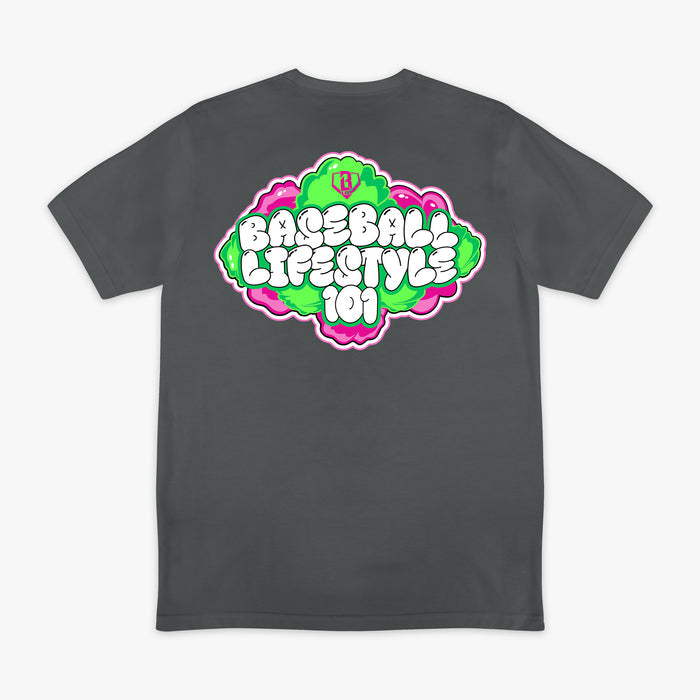 Gray Cotton Candy Sour Apple graphic tee — back view