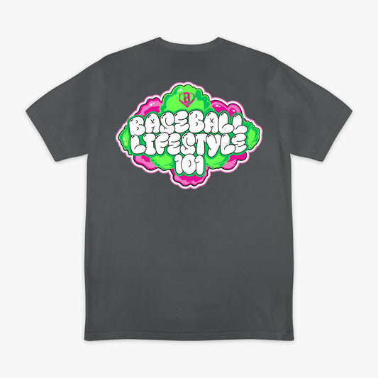 Gray Cotton Candy Sour Apple graphic tee — back view