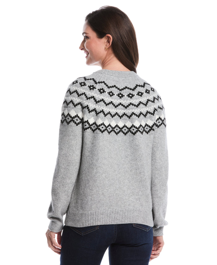 Petite Crew Neck Fair Isle Sweater (Dove Grey Heather)