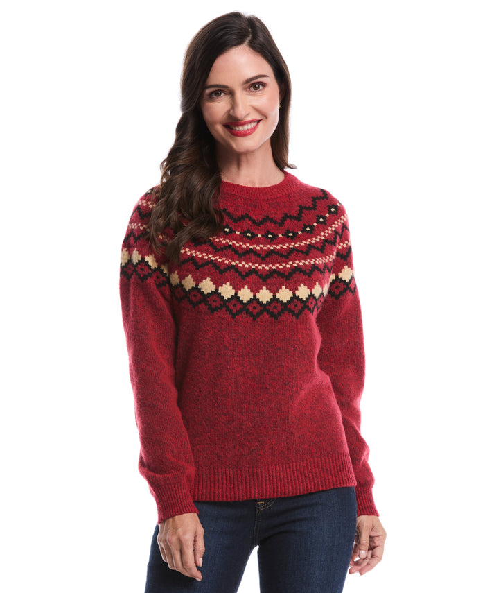 Petite Crew Neck Fair Isle Sweater (Rio Red)