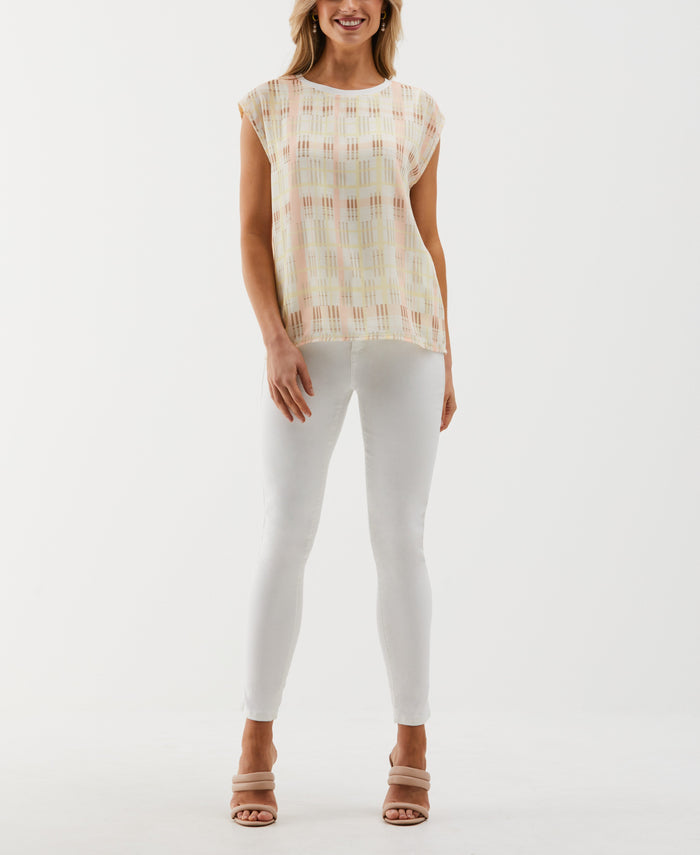 Crosshatch Print Top (Bisque)