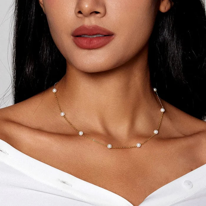 Dainty Simple Small Pearl Choker Chain Necklace for Women - For Layering Purpose