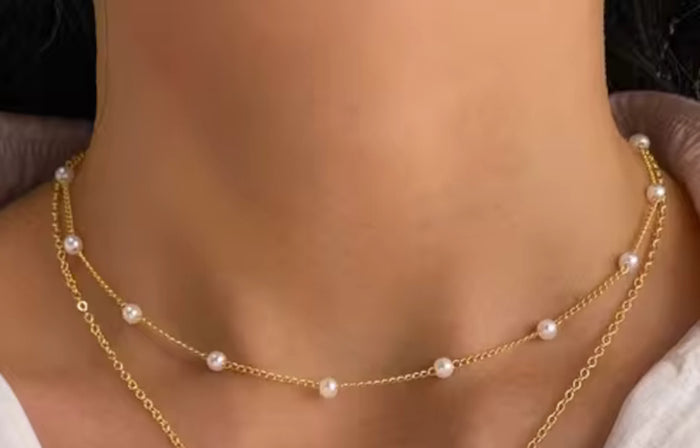 Dainty Simple Small Pearl Choker Chain Necklace for Women - For Layering Purpose