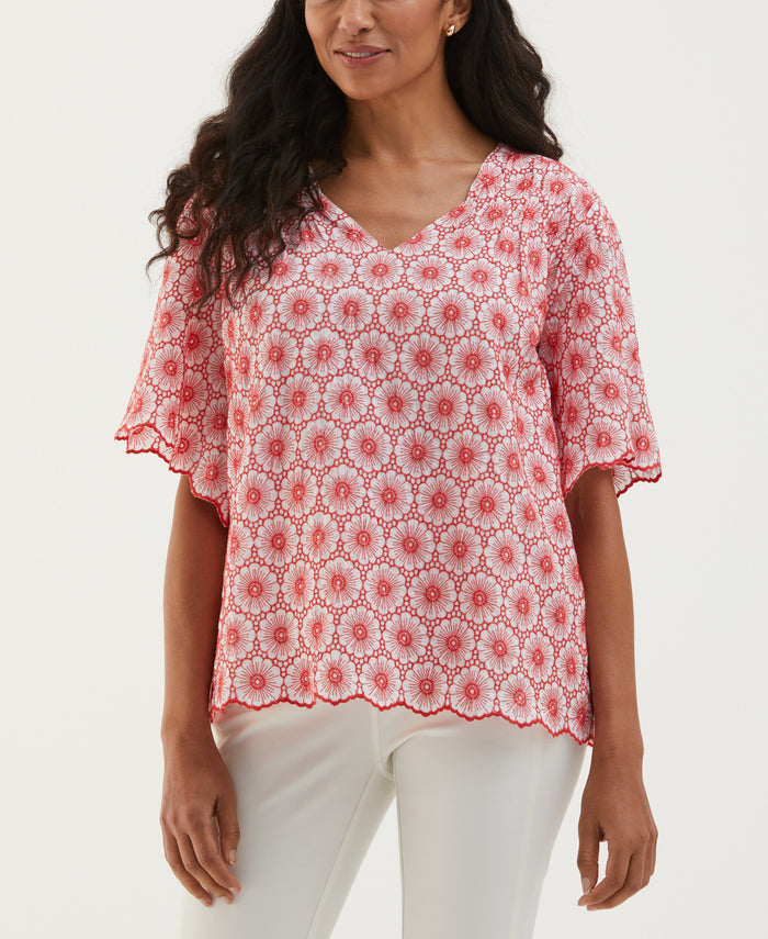 Daisy Embroidered Blouse (Hibiscus)