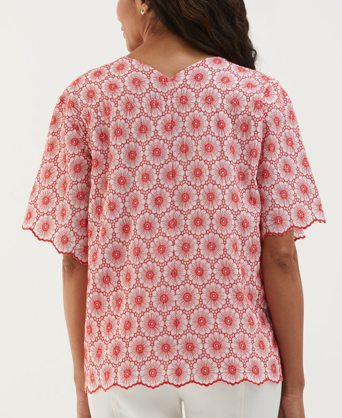 Daisy Embroidered Blouse (Hibiscus)