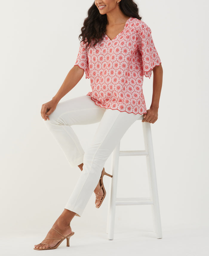 Daisy Embroidered Blouse (Hibiscus)