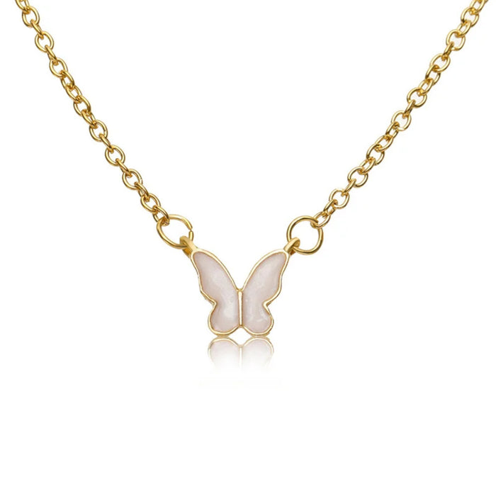 Delicate Golden Chain Dainty Butterfly Pendant Necklace Charm Layering Jewelry
