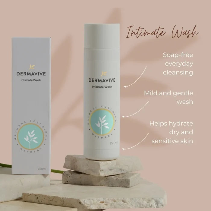 Dermavive intimate wash bottle and packaging