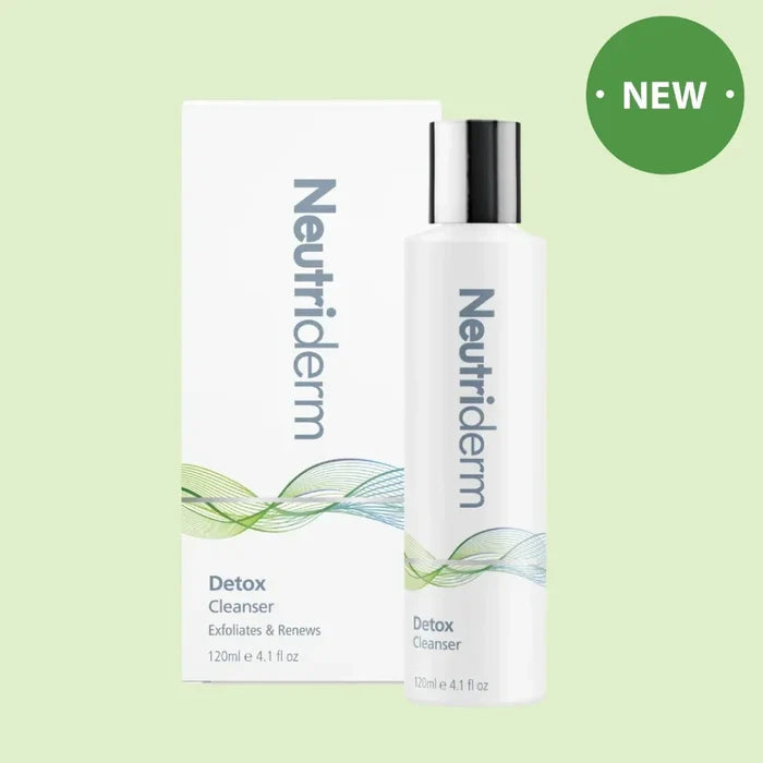 Neutriderm Detox Cleanser bottle and packaging on a light green background