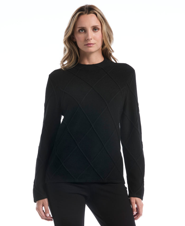 Diamond Stitch Mock Neck Sweater (Black)