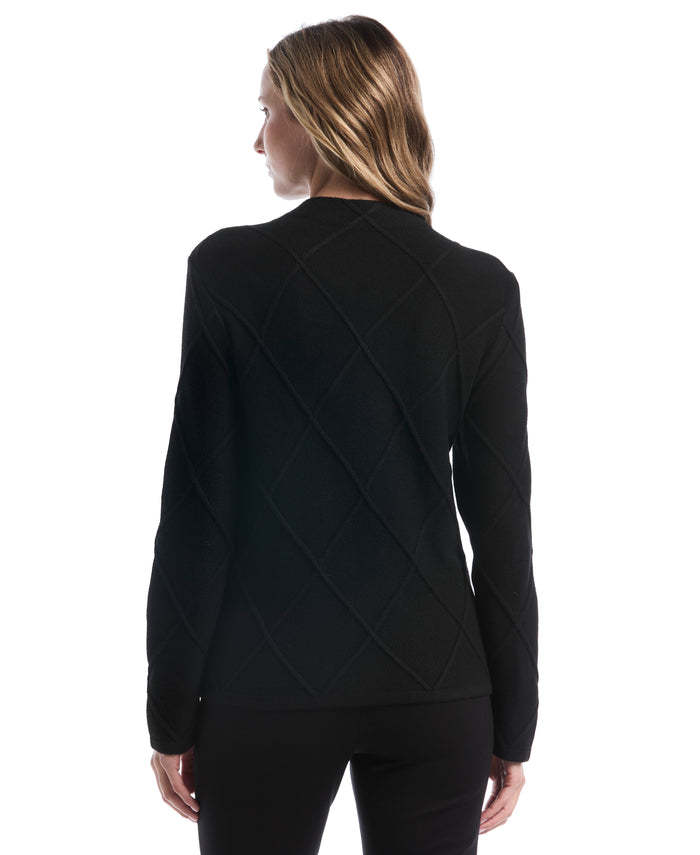 Diamond Stitch Mock Neck Sweater (Black)