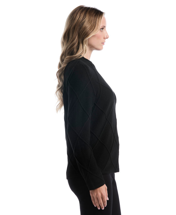 Diamond Stitch Mock Neck Sweater (Black)