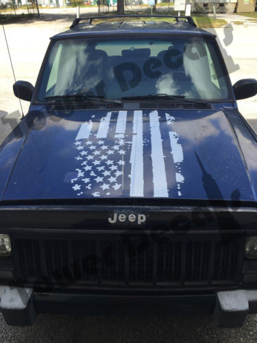Distressed American Flag Hood Decal, Fits Jeep, Dodge, Ford, Chevy Trucks