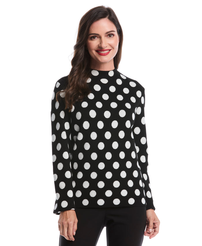 Dot Print Mock Neck Sweater (Black)