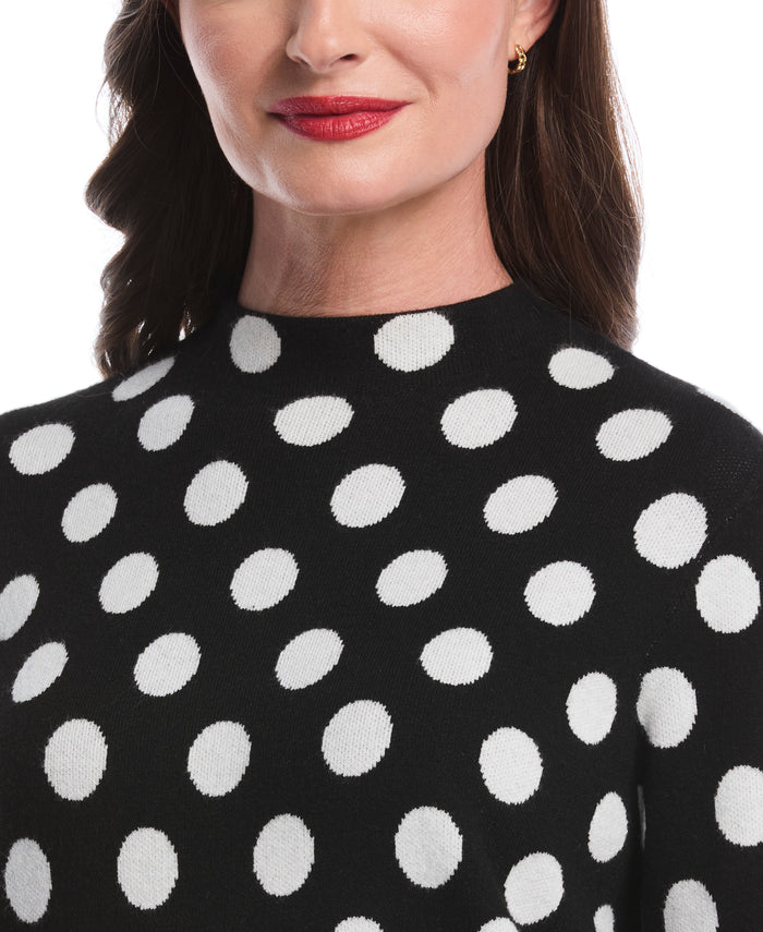 Dot Print Mock Neck Sweater (Black)
