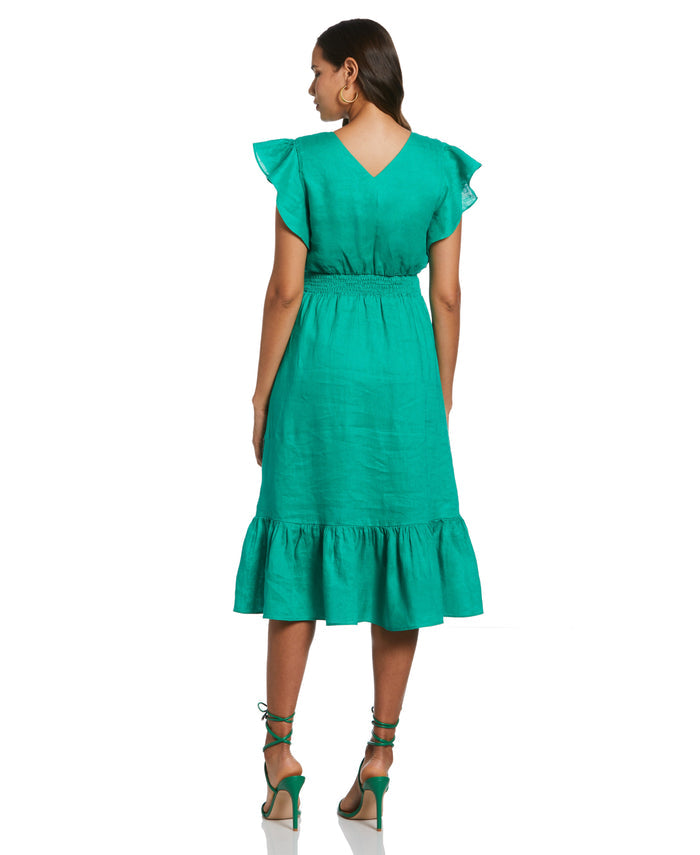 Double V Neck Ruffle Dress (Simply Green)