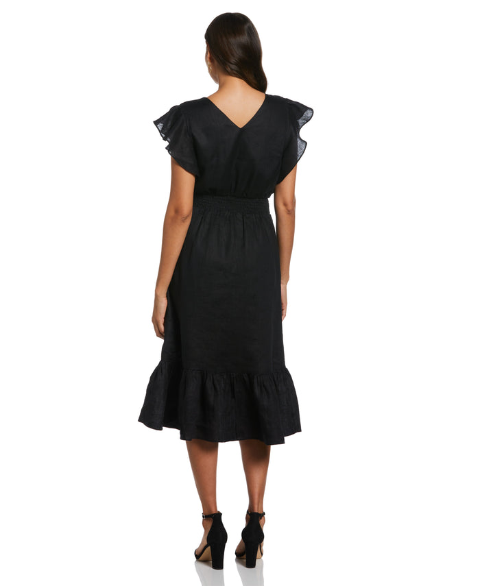 Double V Neck Ruffle Dress (Black)