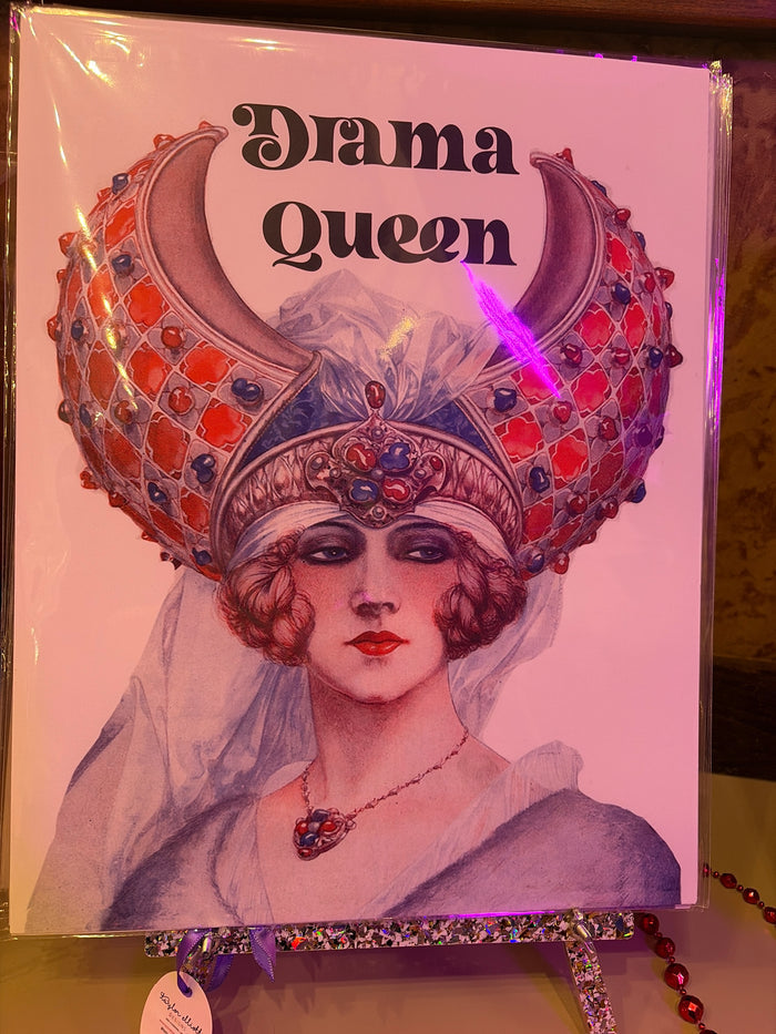 Drama Queen 11x14 print by The Twentieth featuring bold, vibrant artwork of a confident woman with dramatic makeup and accessories.