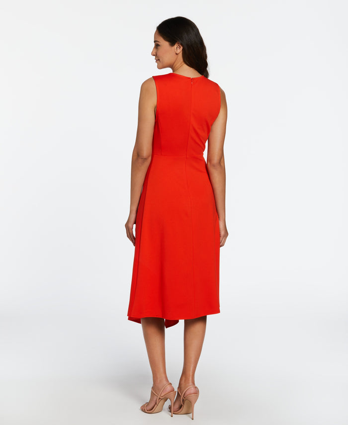 Draped Skirt Sleeveless Ponte Dress (Orange Com)