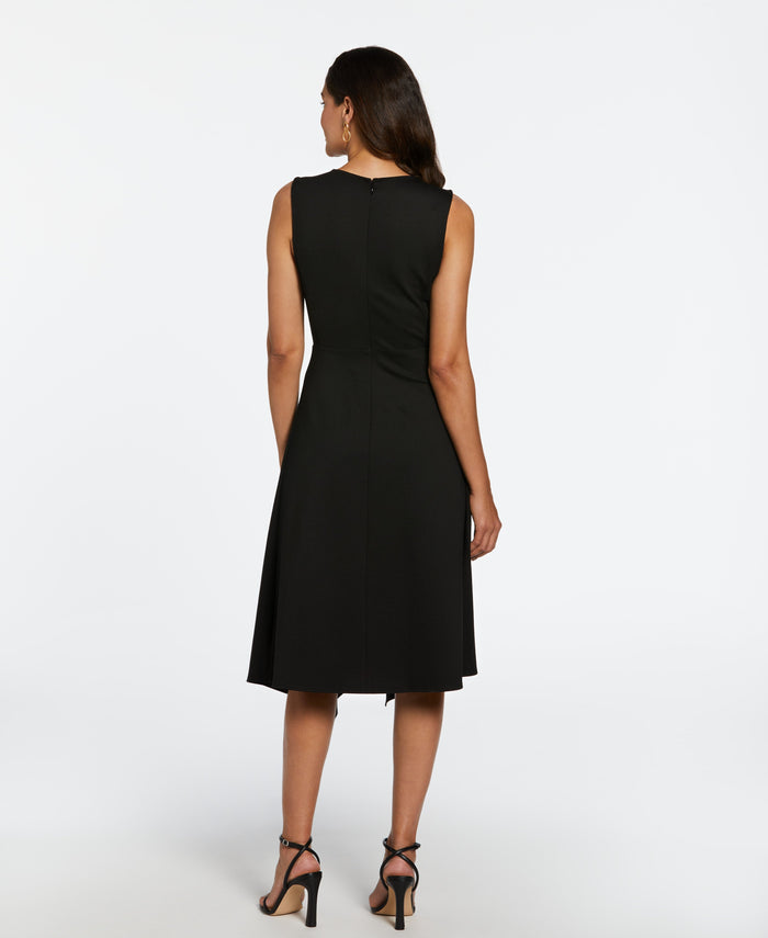 Draped Skirt Sleeveless Ponte Dress (Black)