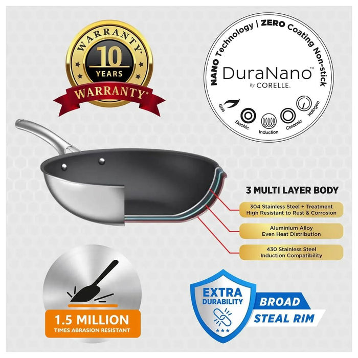 Duranano Uncoated Non-stick Stainless Steel Frypan