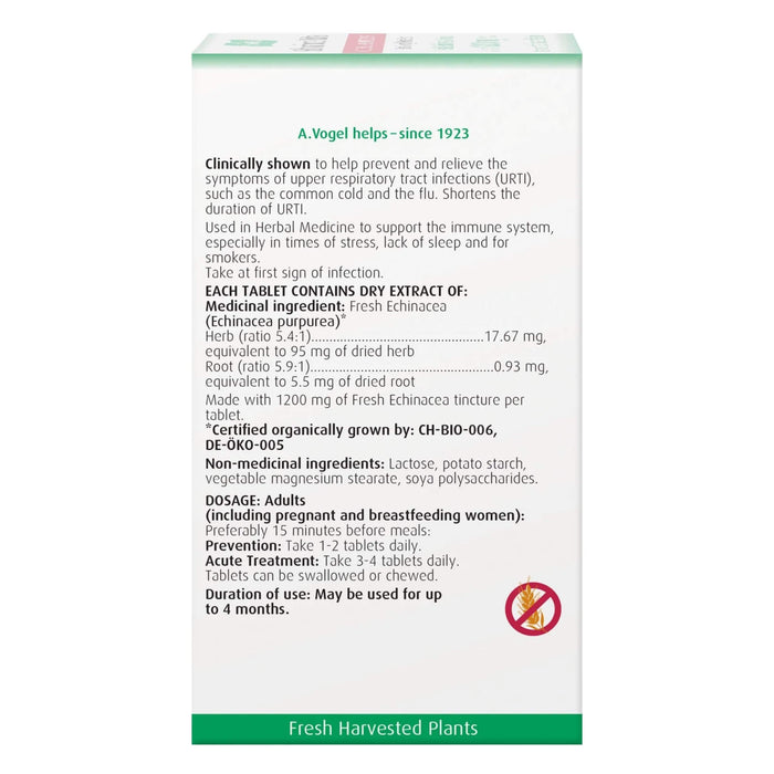 Box of A. Vogel Echinaforce Cold & Flu Extra Strength Tablets Back
