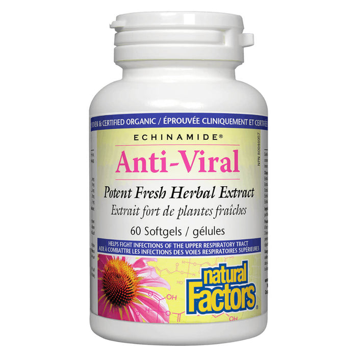 Bottle of Natural Factors Echinamide® Anti-Viral Herbal Extract 60 Softgels