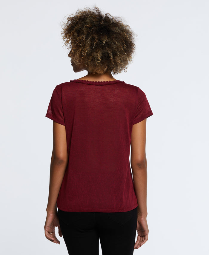 Eco Fabric Short Sleeve Top with Decorative Trim (Rumba Red)