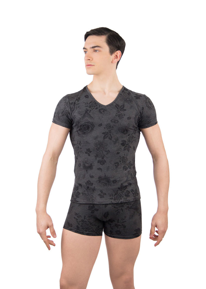 Ballet Rosa men's Ekene short sleeve v-neck shirt in gray print