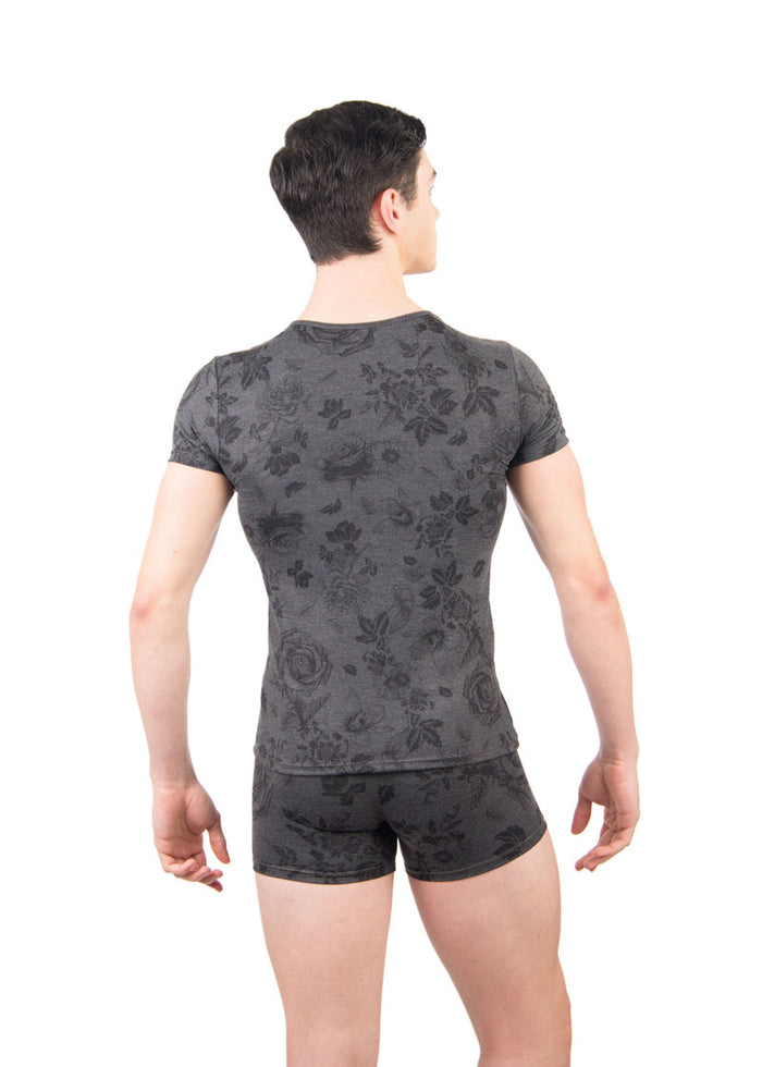 Ballet Rosa men's Ekene short sleeve v-neck shirt in gray print