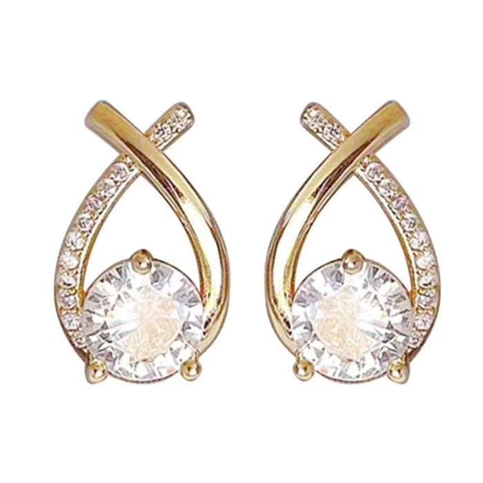 Elegant Women's Gold & Crystal Criss Cross Fashion Jewelry Stud Earrings