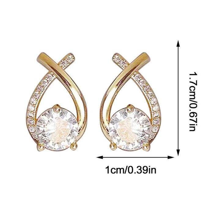 Elegant Women's Gold & Crystal Criss Cross Fashion Jewelry Stud Earrings