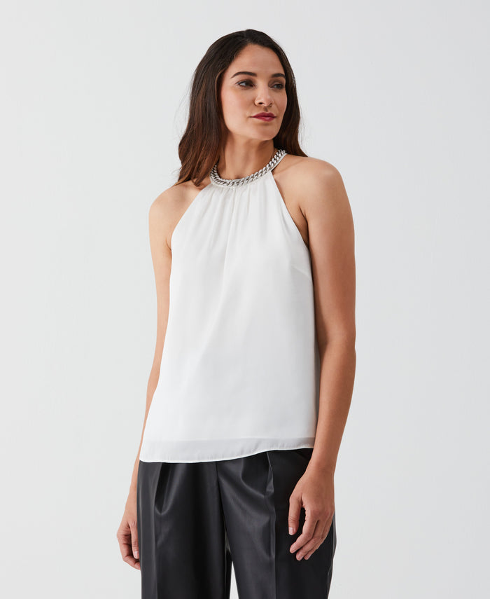 Embellished Halter Blouse (Star White)
