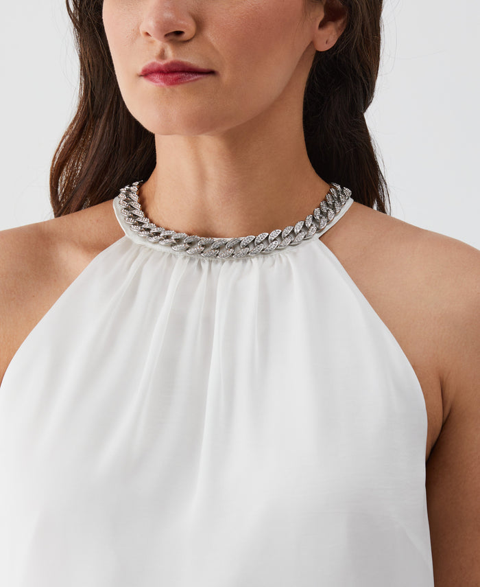 Embellished Halter Blouse (Star White)