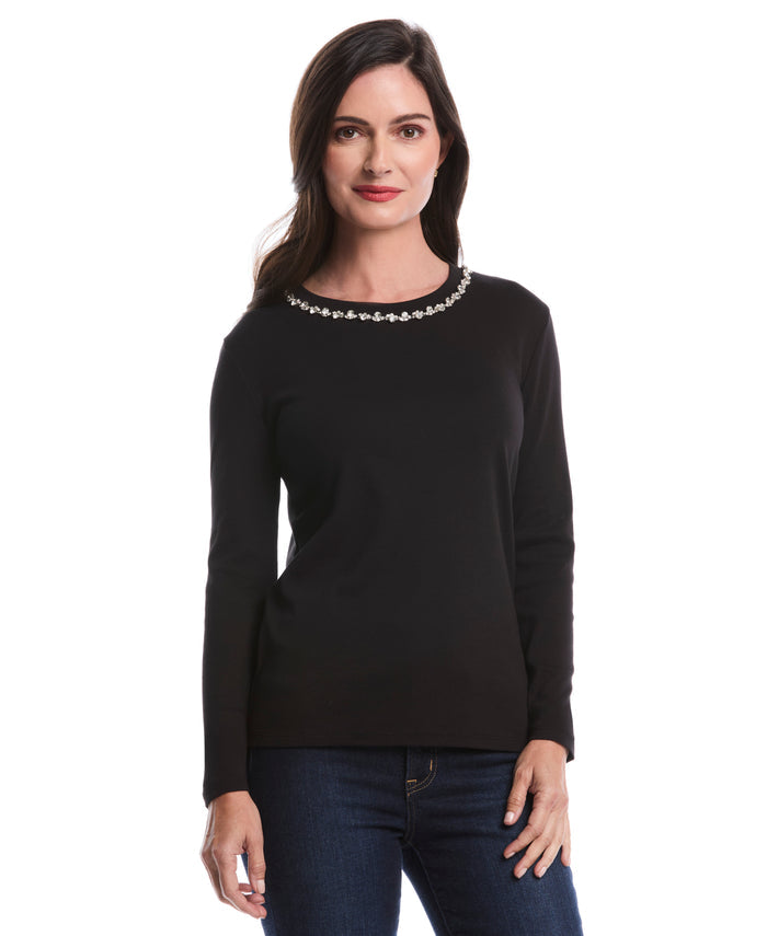 Embellished Neck Top (Black)