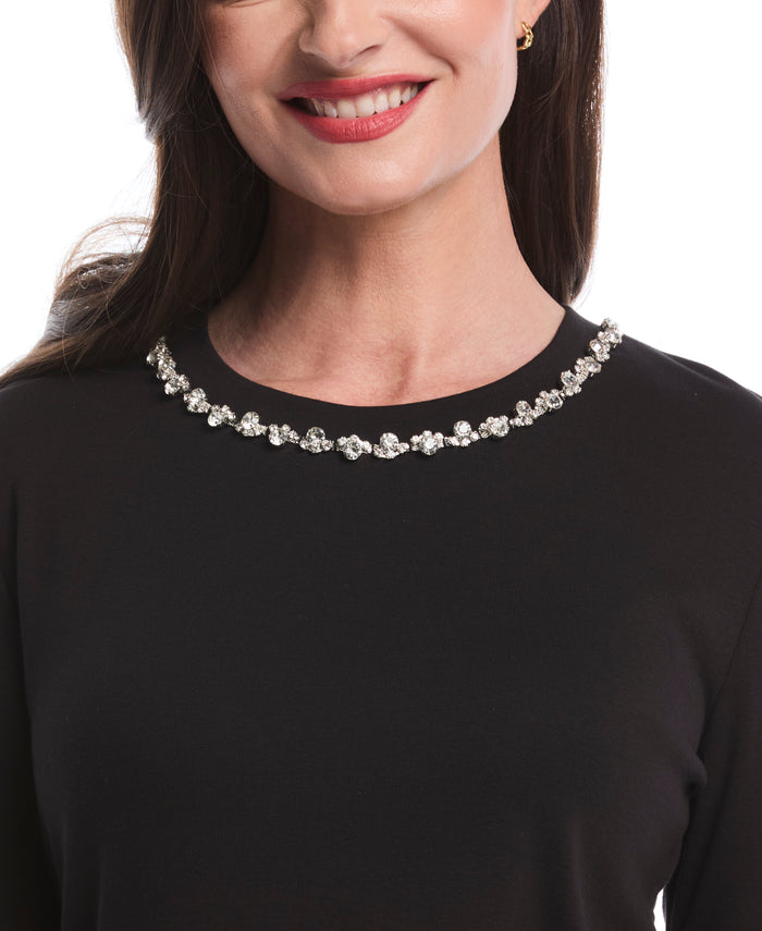 Embellished Neck Top (Black)