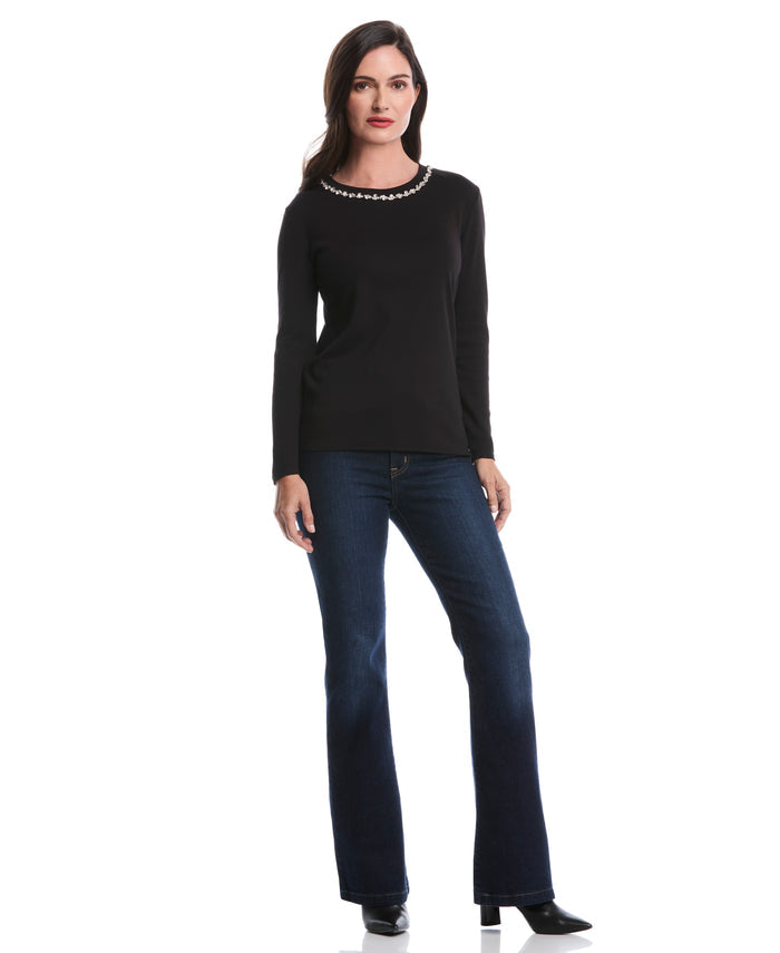 Embellished Neck Top (Black)