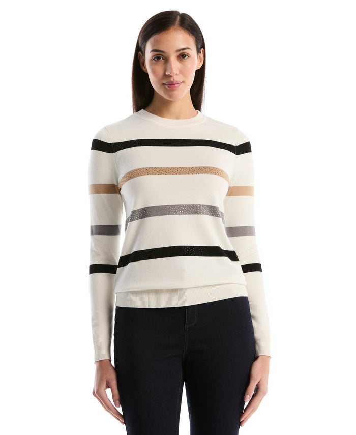 Embellished Stripe Sweater (Egret)