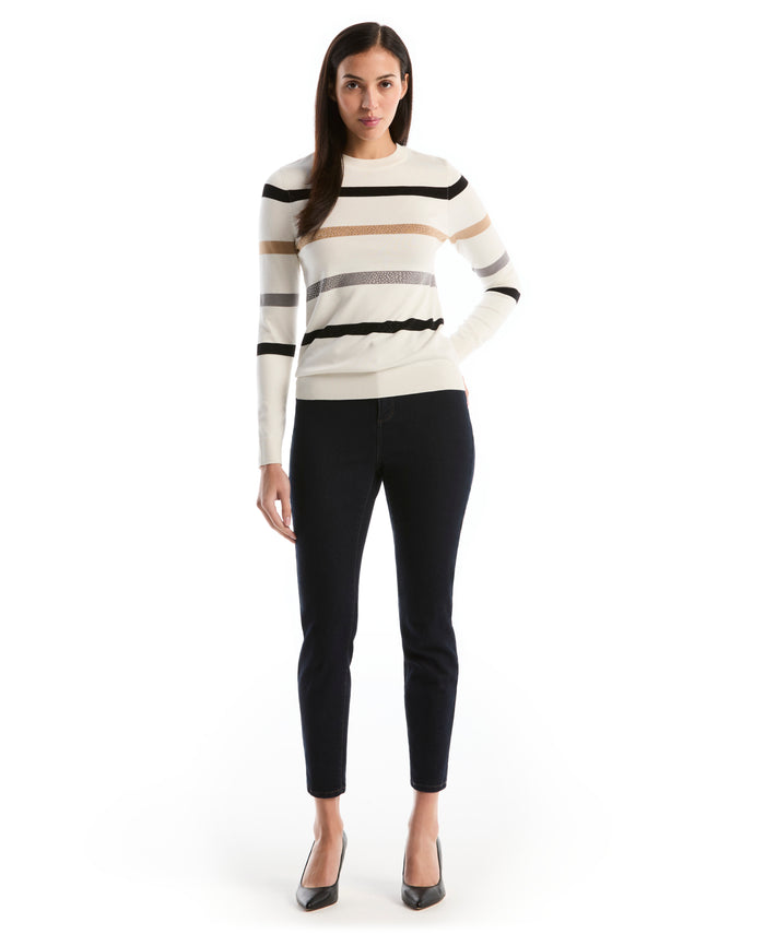 Embellished Stripe Sweater (Egret)