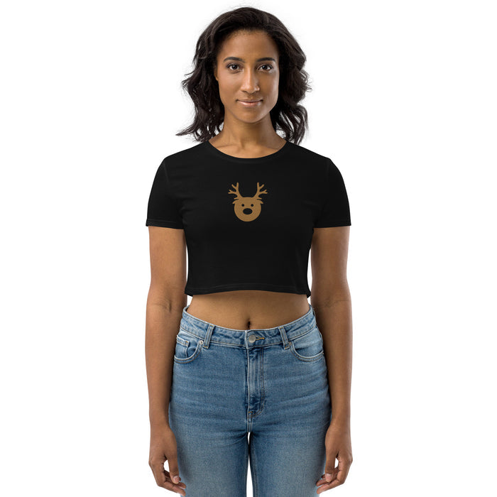 Embroidered Gold Reindeer Organic Crop Top