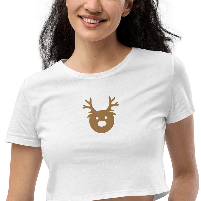 Embroidered Gold Reindeer Organic Crop Top