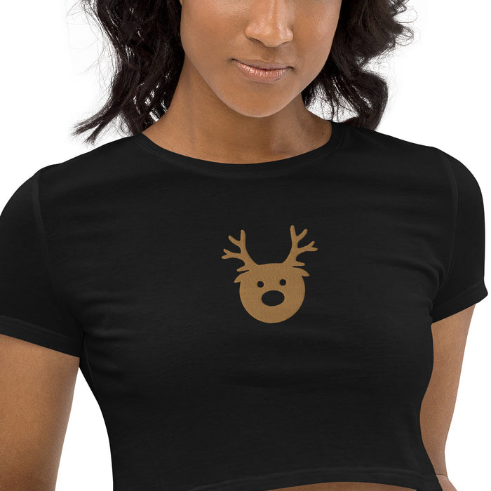 Embroidered Gold Reindeer Organic Crop Top