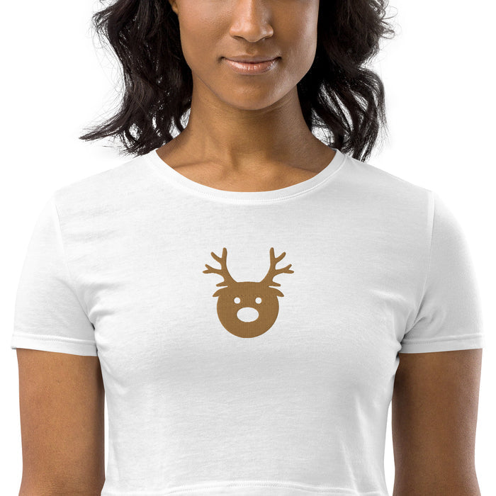 Embroidered Gold Reindeer Organic Crop Top