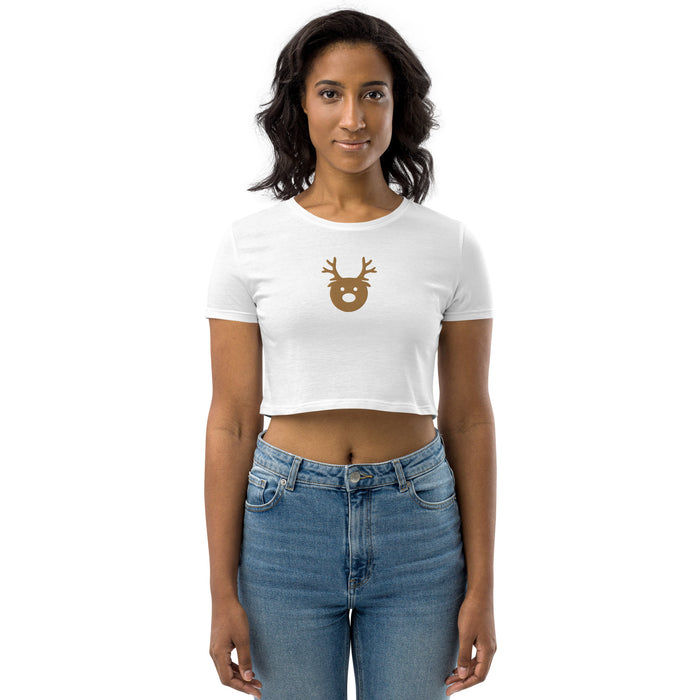 Embroidered Gold Reindeer Organic Crop Top