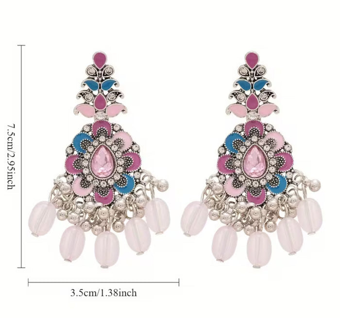 Ethnic Multi-Color Pastel Beads Tassel Boho Long Chandelier Fashion Earrings