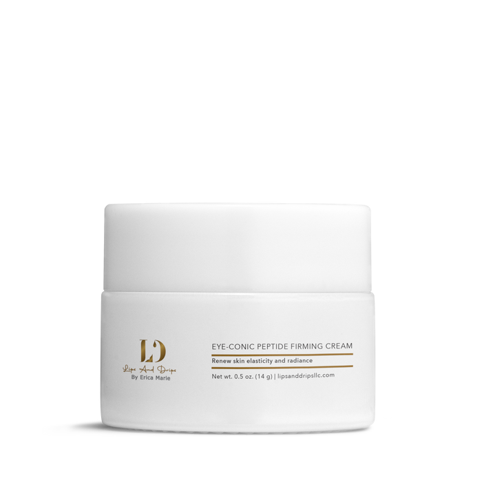 Lips and Drips Eye-Conic Peptide Firming Cream jar for under-eye hydration and fine line reduction